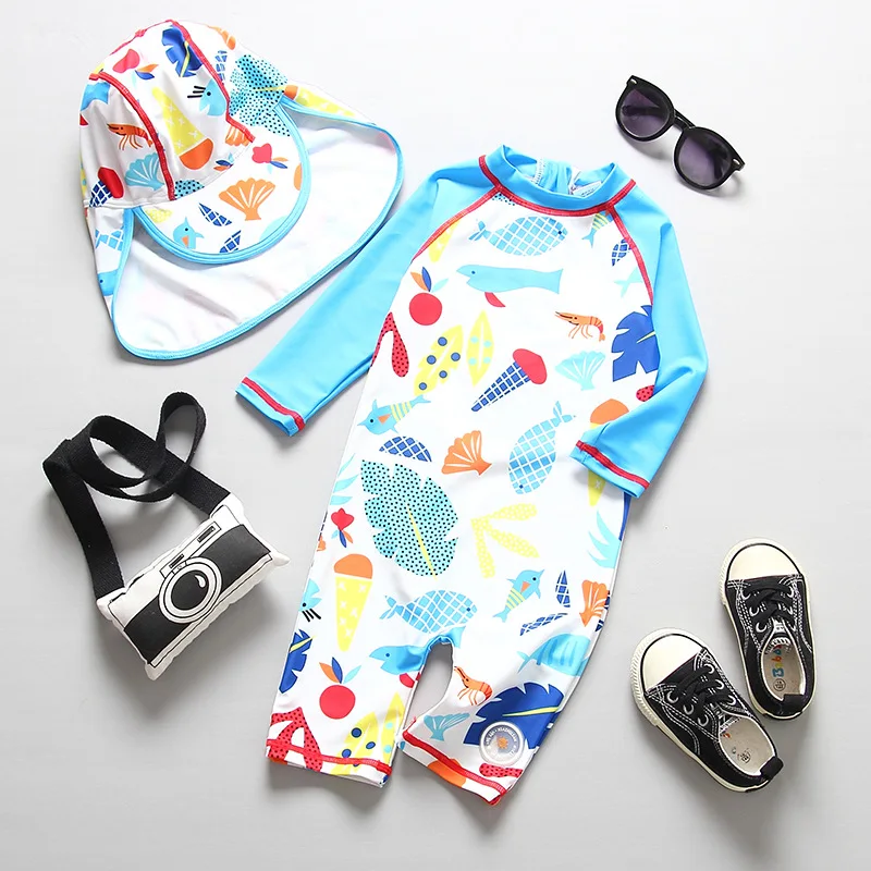 Купальный костюм для маленьких девочек UPF50, цельный купальный костюм с длинными рукавами и УФ-защитой для девочек, одежда для купания с изображением ананаса и фламинго, детский купальный костюм - Цвет: 881927