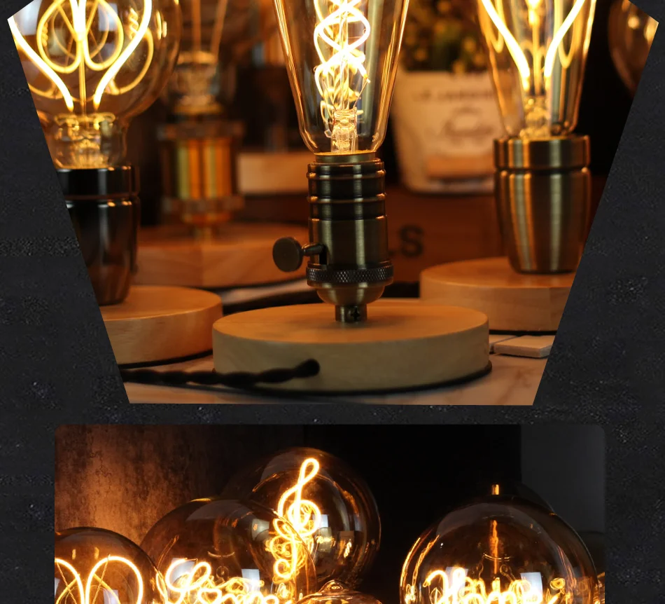 TIANFAN лампочки Эдисон светодиодный лампы 220V 4W декоративная нить накала спираль затемнения прозрачный Винтаж огни G80 G95 G125 ST64 T45 T28 T300