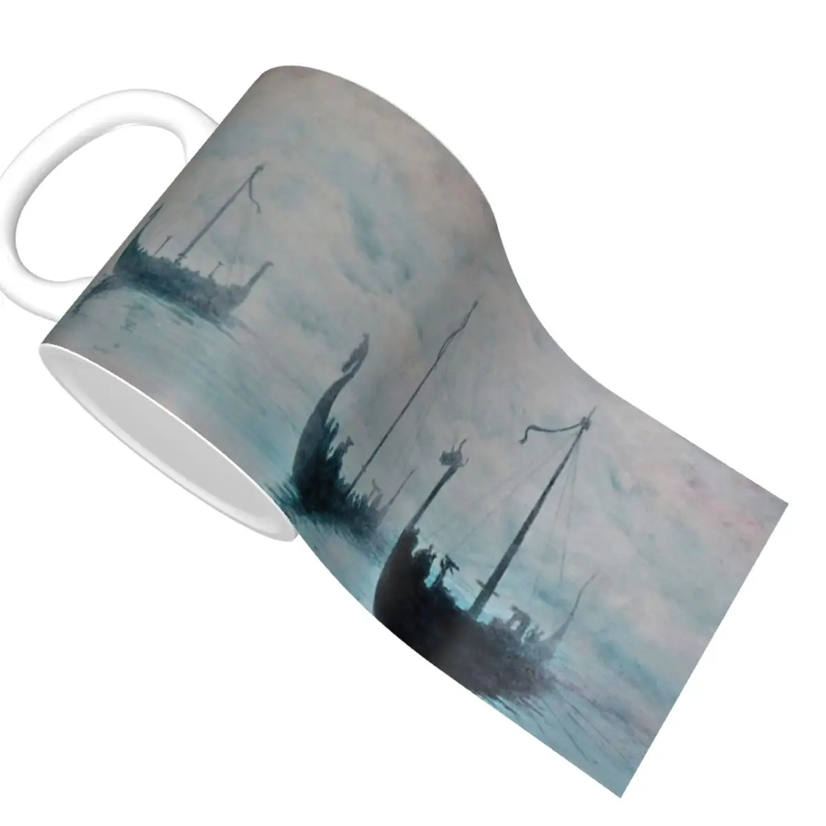 Viking Ships From The Mist Mug Cups Coffee Cup Cat Kawaii Custom Large Tea Drinking Glasses | Дом и сад