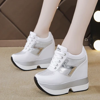 

2020 Women Sneakers Glitter High Platform Height Increasing Espadrille Femme 2019 Breathable Casual Shoes Woman Silver