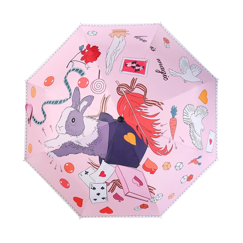 Cute Automatic 3 Fold Umbrella Women Cartoon Folding Uv Protection Rain Sun Umbrella Black Coating Sombrilla Rain Gear MM60YS