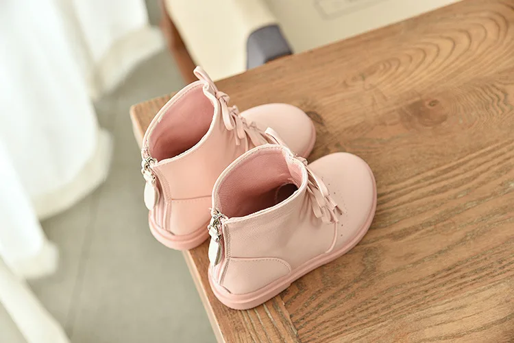 Высококачественные розовые ботинки для девочек, модные детские ботинки для маленьких девочек, осенне-зимняя хлопковая брендовая модная обувь для маленьких детей
