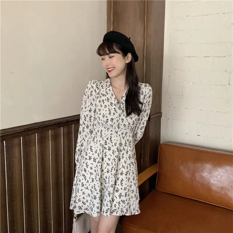 Spring Dress Women Plus Size Print V-neck Feminine Korean Style Elegant Leisure College All-match Trendy Ins Soft Design Chic mini dress