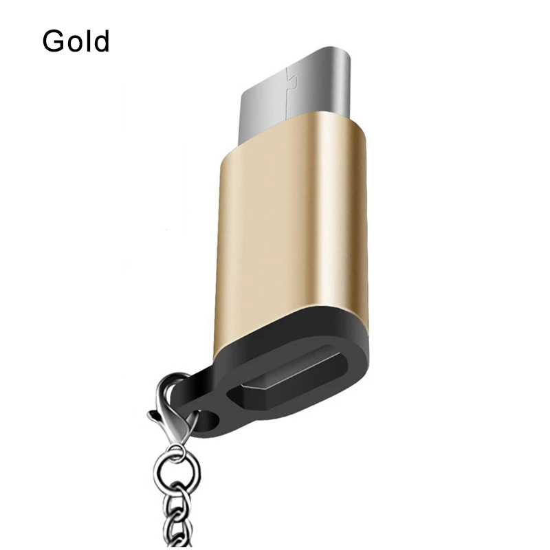 Золотой Портативный Micro Usb к type-c адаптер из алюминиевого сплава с цепочкой OTG V8 Android к usb type-C конвертер Mini с цепочкой - Цвет: Золотой