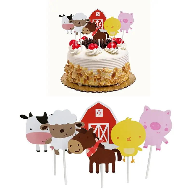 12pcs Birthday Cake Insertion Card Cute Farm Small Animals Cake Toppers Fruit Decoration Picks