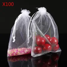 10x15 см 100 шт белая Органза Подарочная Упаковка большие мешки для конфет, свадебный сувенир и подарки на заказ