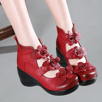

ALISHINREY Fashion Women Pumps Shoes 2020 Genuine Leather High Heels Waterproof platform Wedge Women Shoes Retro Women Shoes