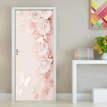 

Mural DIY Decals Creative PVC Wallpaper Flower Door Sticker Self Adhesive Print For Renew Artwork Picture Home Decor Girls Room