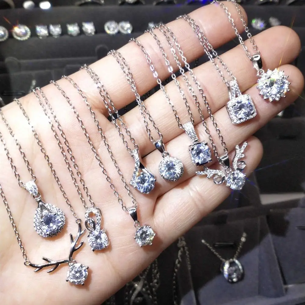 925 Silver Wedding Necklaces Platinum Plated AU750 Brilliant Cut 1 Carat Diamond D Deer Square Moissanite Pendant Necklace | Украшения и