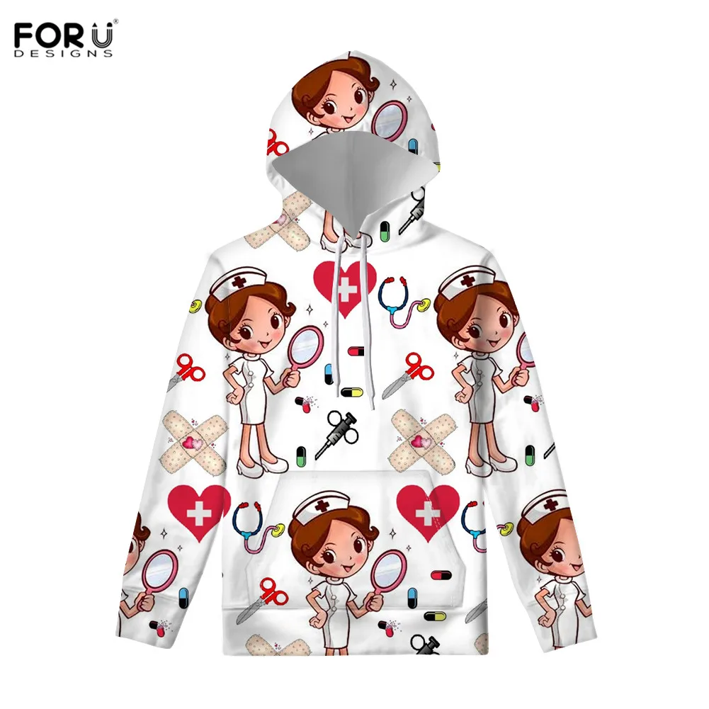 FORUDESIGNS мультфильм доктор/узор с изображением сиделки Женская толстовка с капюшоном с длинным рукавом Осенняя пуловерная толстовка одежда топы Sudaderas Para Mujer - Цвет: HXA270Z72