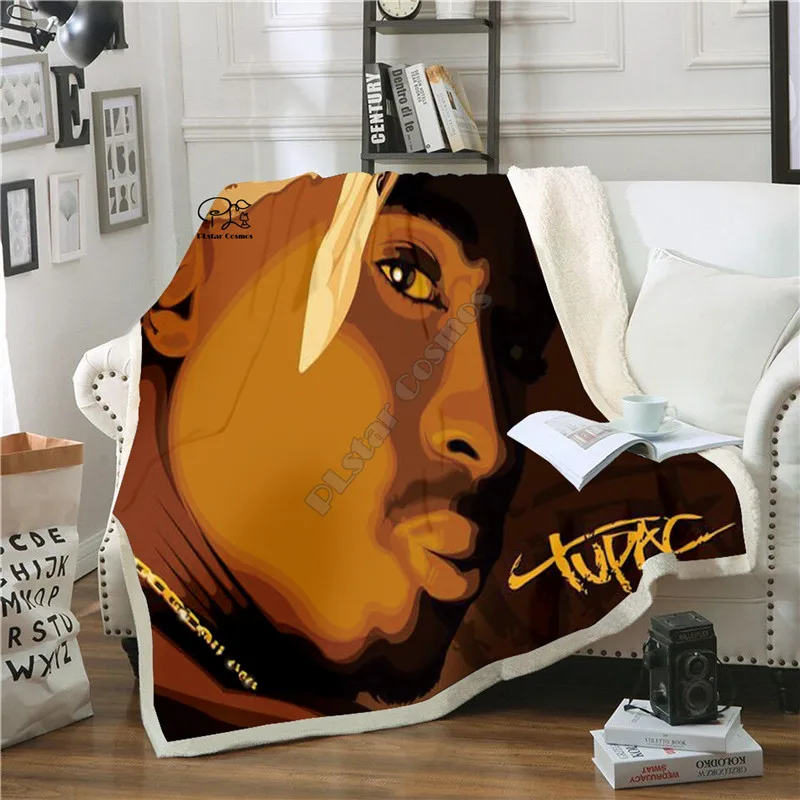 

Plstar Cosmos Hip Hop Rapper 2Pac funny character Blanket 3D print Sherpa Blanket on Bed Home Textiles Dreamlike style-9