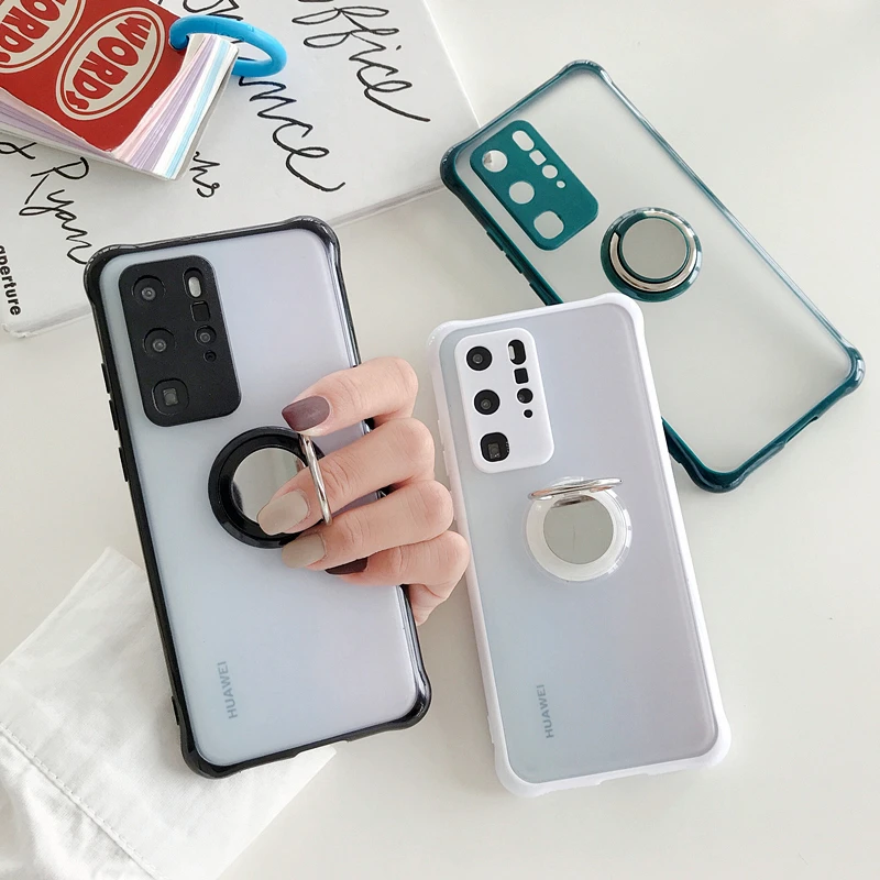 Простой чехол с металлическим кольцом для huawei P30 Pro P40 держателем противоударный