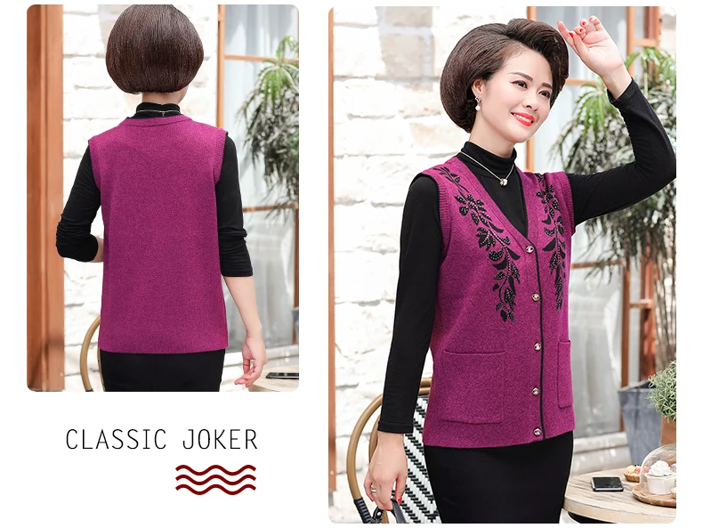 ASLTW Women's Vest Plus Size V Neck Sleeveless Sweater Cardigan New Print Single-breasted Sweater Vest Coat Outwear Vest Women