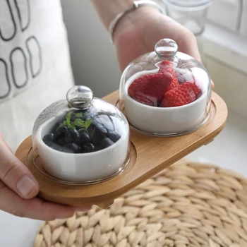 

Cake Storage Trays Dessert Ice Cream Small Bowl Glass with Cover Tray Set Hotel Trinket Tableware Kitchen Storage Organization