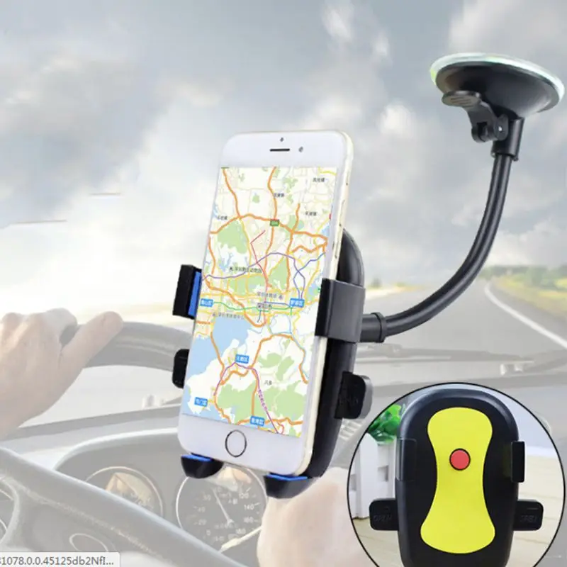 

Car Smart Phone Holder Long Arm Windshield Mount Bracket Hose Automatic Lock Car Navigation Stand with Suction Cup Support