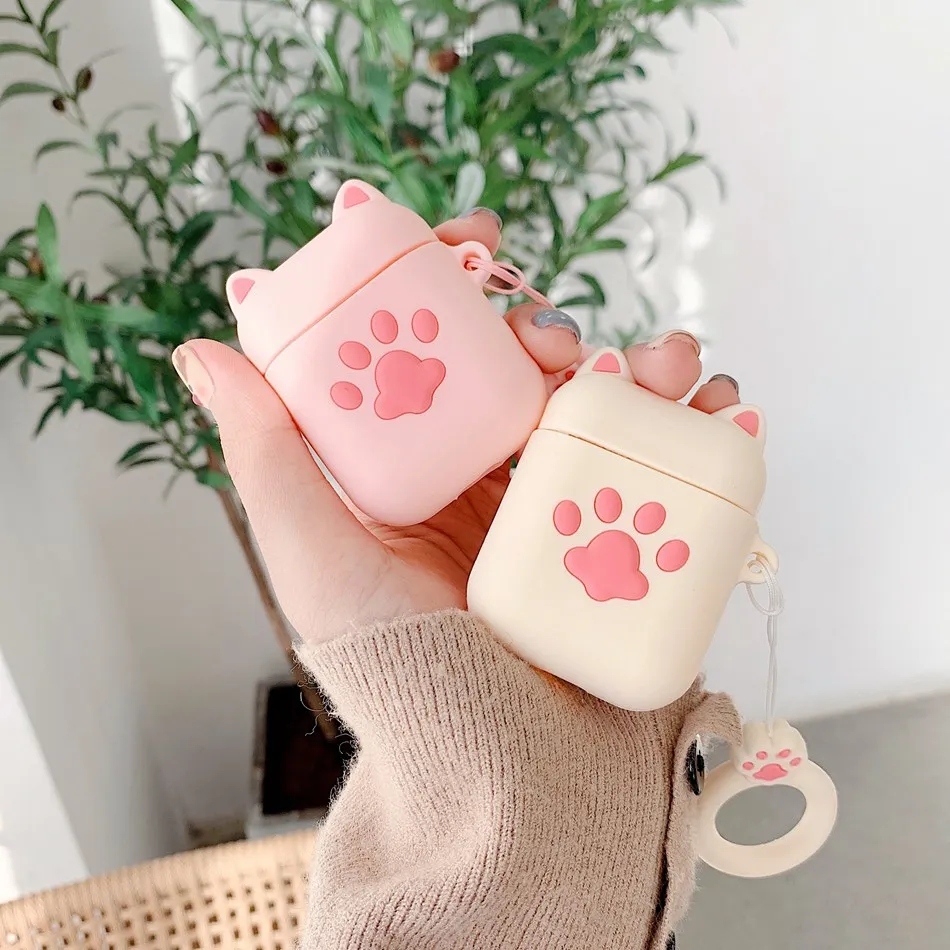 

For AirPods Case Cute Cartoon Cat Paw Earphone Case For AirPods 1 2 Lovely Soft TPU Silicone Headset Protect Cover with Keychain