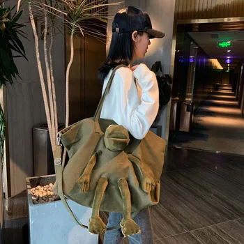 

Large Capacity Bag Women's 2020 New Style Velvet Cute Doll Canvas Bag Crossbody Bag