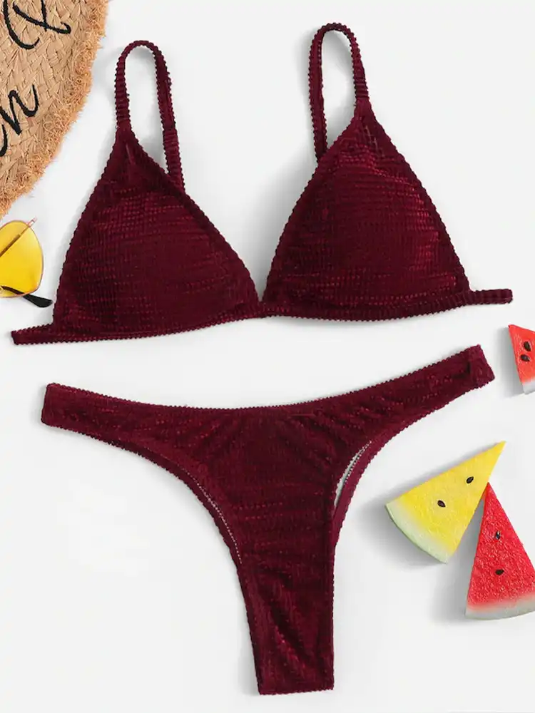 burgundy velvet bikini