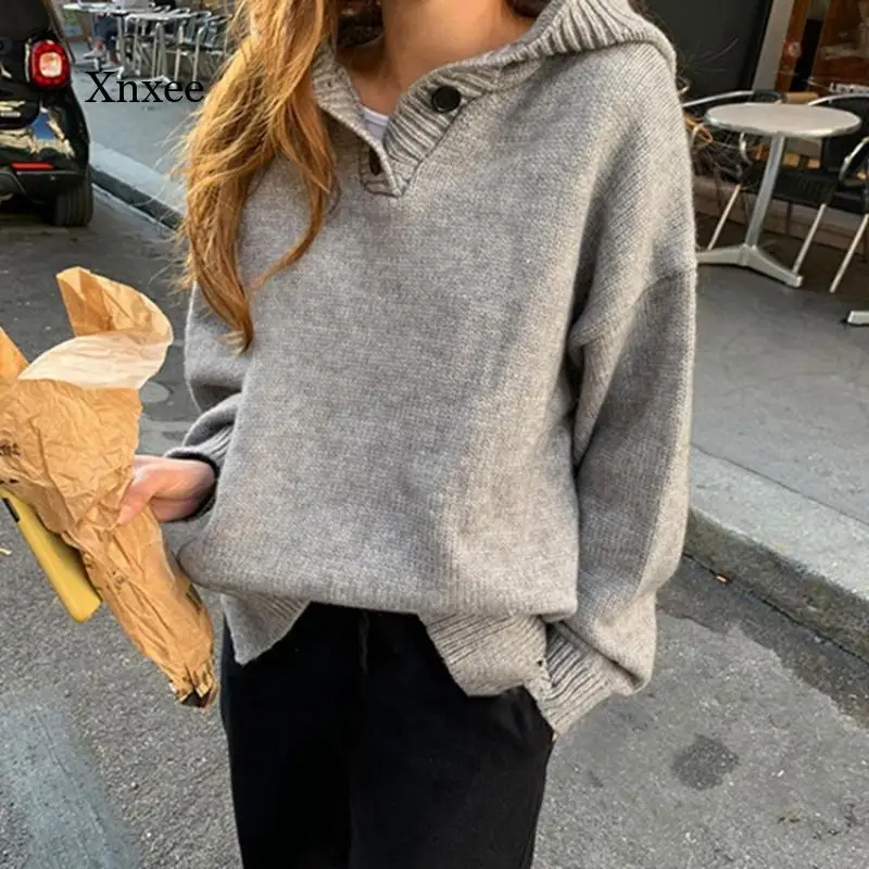 

Весенне-осенний модный свитер с V-образным вырезом и капюшоном, Яркий Тонкий Свободный Вязаный топ, универсальный свитер