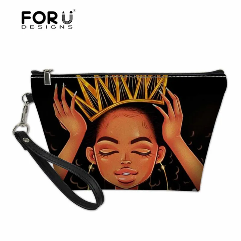 

FORUDESIGNS Women Cosmetic Bags African Black Art Afro Lady Girls Printing Makeup Pouch Small Travel Organizer Storage Wash Case