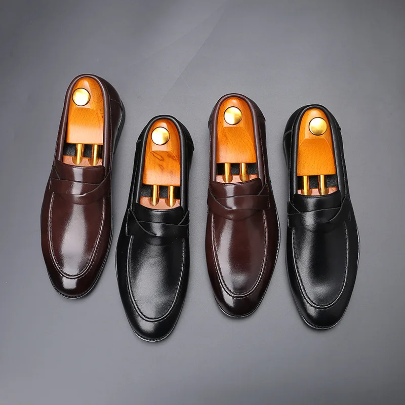 

Men Shoes Black Brown Leather Shoes Slip-on Business Dress Shoes Formal