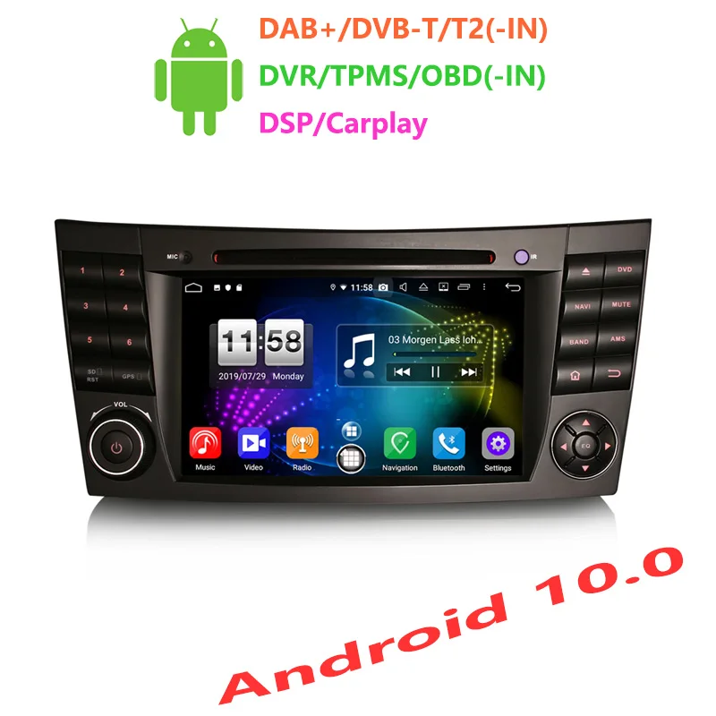 Erisin ES8710E 7 &quotAndroid 10 0 Восьмиядерный 4 Гб RAM автомобильный dvd плеер DSP Carplay для Mercedes Benz