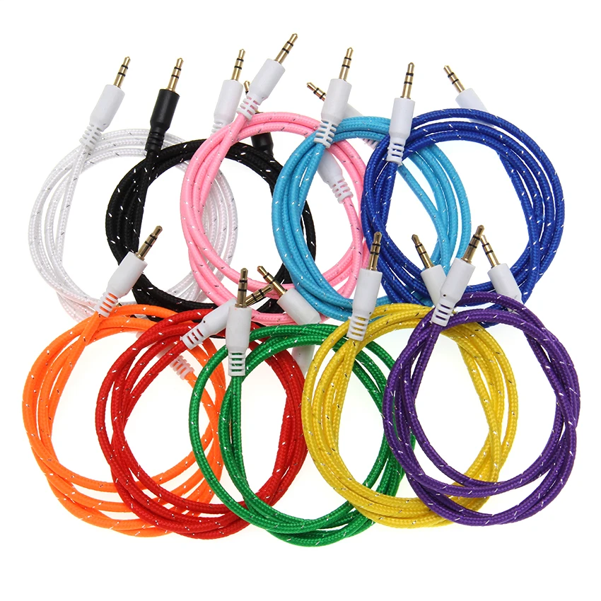Braided Audio Auxiliary Cable 1m Nylon Aux Extension Male to Male Cord Jack for Samsung Mobile Phone Car PC Headphone Speaker