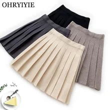 Ohryiyie осенне-зимние эластичные трикотажные юбки с высокой талией Женские Повседневные милый студенческий стиль Плиссированная Юбка Femme
