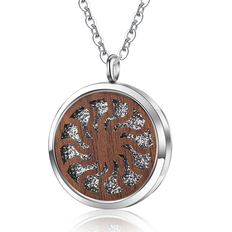 

2020 new wood alloy aromatherapy box diffuser necklace magnetic aromatherapy essential oil diffuser perfume box pendant jewelry