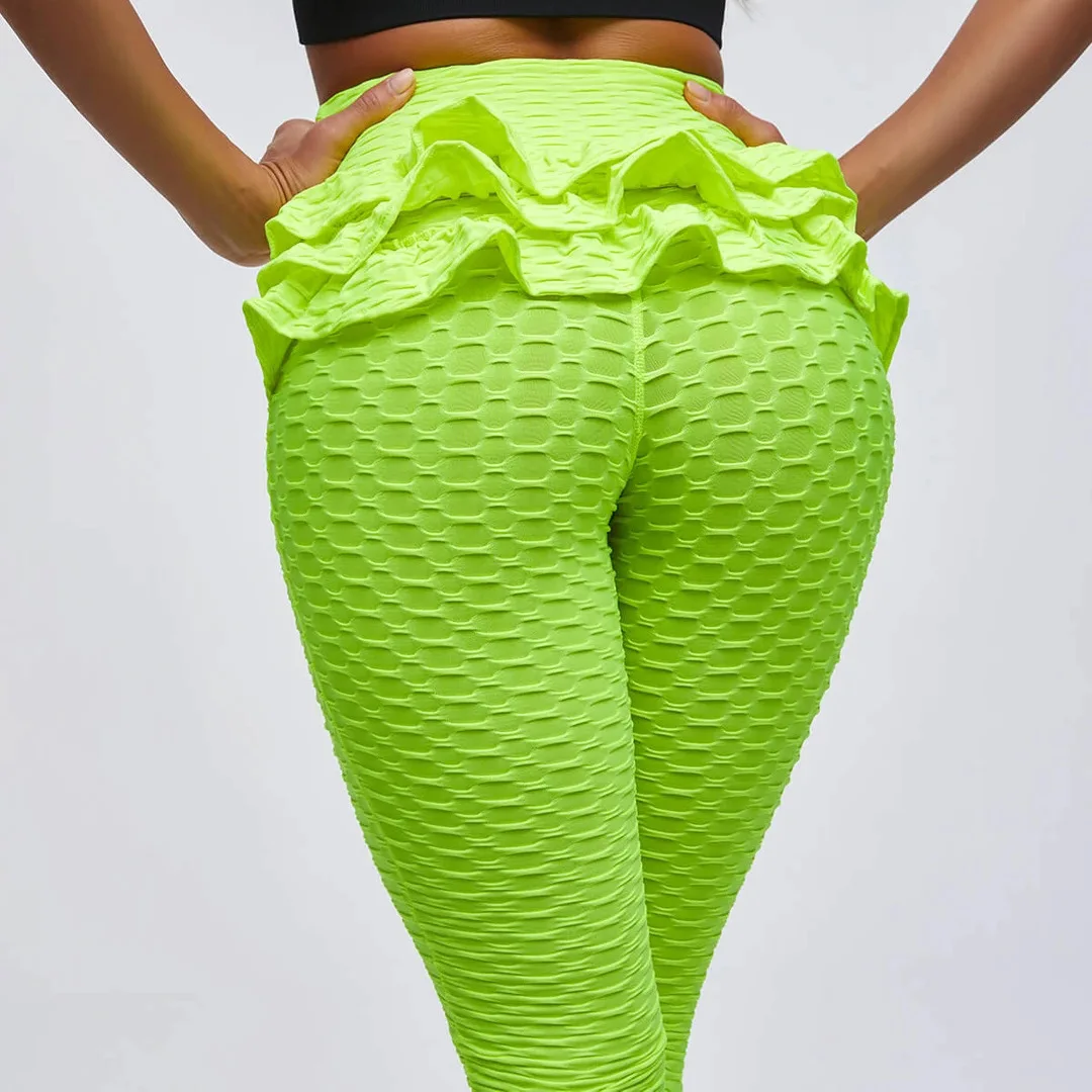 

Women Yoga Pants Jacquard Ruffle Sporting Leggings Workout Leggings High Waist Joggers Casual Leggings Sexy Push Up Gym Jumpsuit