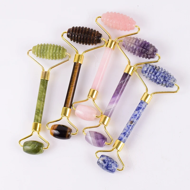 Wholesale Acupuncture Massager Sawtooth Jade Roller Face Care Massage Tool Natural Rose Quartz Stone Gua Sha Health Neck Relax