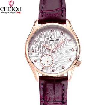

Luxury Brand CHENXI Women Dress Watches Elegant Rose Gold Purple Leather Strap Unique Fashion Casual Business Lady Wristwatch