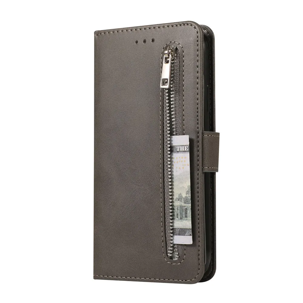 Чехол-бумажник с 5 отделениями для карт для huawei P30 P20 Lite mate 10 20 Pro Роскошный чехол-книжка с карманом на молнии - Цвет: Grey
