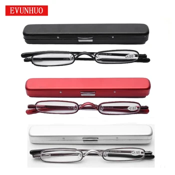 

EVUNHUO Metal Frame Rimmed Slim Women Men Reading Glasses Glass Lens Presbyopic Eyeglasses Mini Ultralight +1 +1.5+2.0+2.5+3.0+3