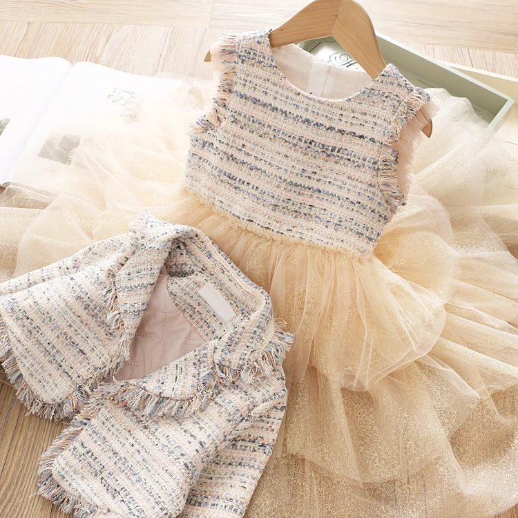 

autumn Winter baby girl dress party Suit kids coats with tutu dresses fashion korean high quality boutiques kids jacket children