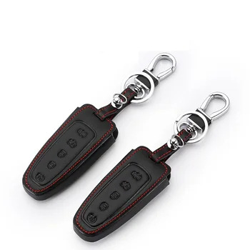 

Leather Car Key Case Cover for For Ford Explorer Edge Escape Taurus Flex 2011 2012 2013 2014 2015 5 Buttons Remote Key Shell