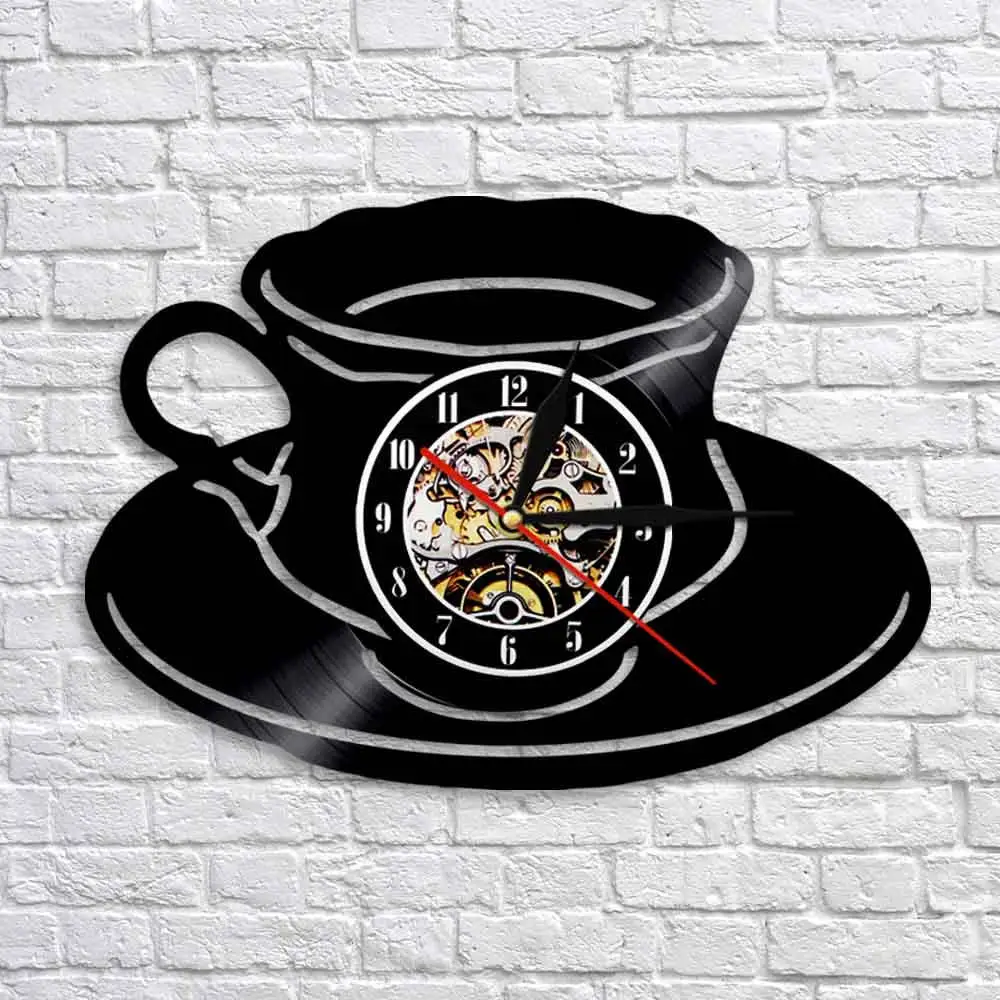 Кофе часы в магазин чашка чая настенные часы кухня офис Настенный декор Виниловая пластинка настенные художественные современные настенные часы кофе влюбленные подарок