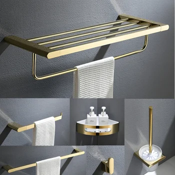 

Shiny Gold Bath Shelf Bathroom Hardware Set Robe Hook Towel Rail Rack Bar Shelf Toothbrush Holder Bathroom AccessoriesChrome