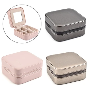 

Protable Travel Leather Jewelry Box Organizer Display Women Gifts Earrings Ring Necklace Jewellery Zipper Storage Case