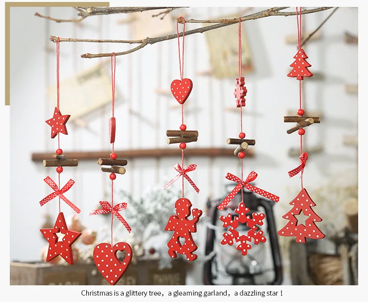 Рождественский деревянный кулон XMS дерево висящий красный цвет Любовь Сердце украшения творческие Счастливого Рождества украшения