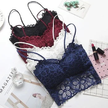 

Floral Bralette Padded Push Up Lace Bras For Women Sexy Lingerie Corset Camis Underwear Wire Free Sheer Bra Crop Tops Brassiere
