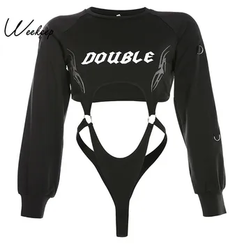 

2020 Sexy Letter Print Sexy Hollow Out Bodysuits Women Black Streetwear Long Sleeve Bodysuit 2020 Fashion Backless Bodysuits