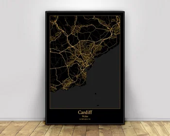 

Cardiff Wales Vietnam Black&Gold City Light Maps Custom World City Map Poster Canvas Prints Nordic Style Wall Art Home Decor