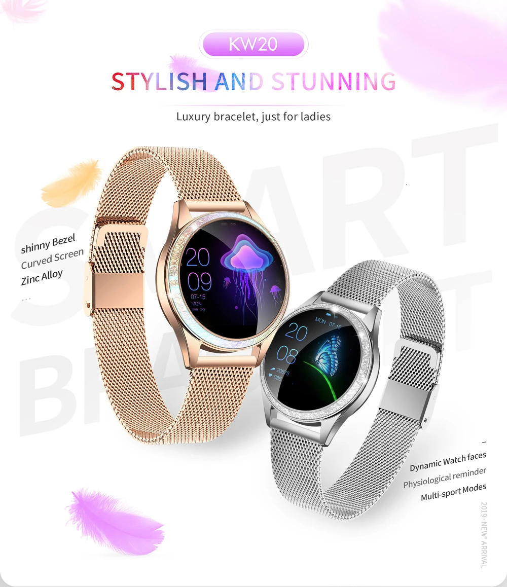 Frauen Smart Uhr Bluetooth Volle Bildschirm Smartwatch Herz Rate Monitor Sport Uhr für IOS Andriod KW20