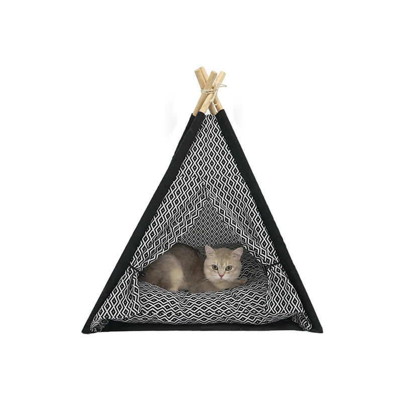 Smartpet складной домик для кошек, палатка, уютный домик для кошек, домашний щенок, котенок, деревянный питомник, кровать для путешествий, уличные принадлежности для помещений с ковриком - Цвет: Черный