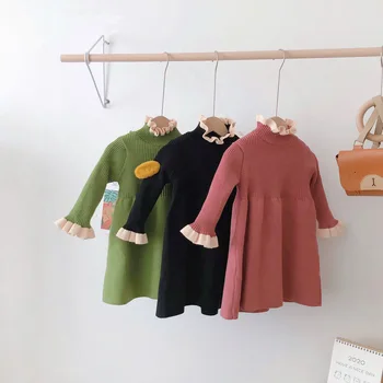 

Explosion autumn and winter new children's clothing girls baby knitted wool dress baby solid color comfortable sweater dress