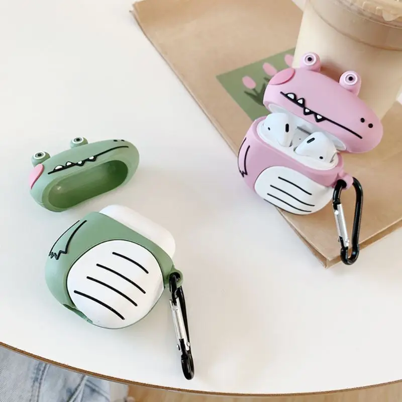 Защитный чехол с милым рисунком животных из мультфильма, противоударный мягкий силиконовый чехол с карабином для Airpods 1/2, зарядная коробка