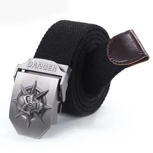  2020 New Wide Skull Canvas Belt Men Metal Buckle Canvas Strap Belt Brand Tactics Woven Belt For Jeans Waistband Thicken 120CM 