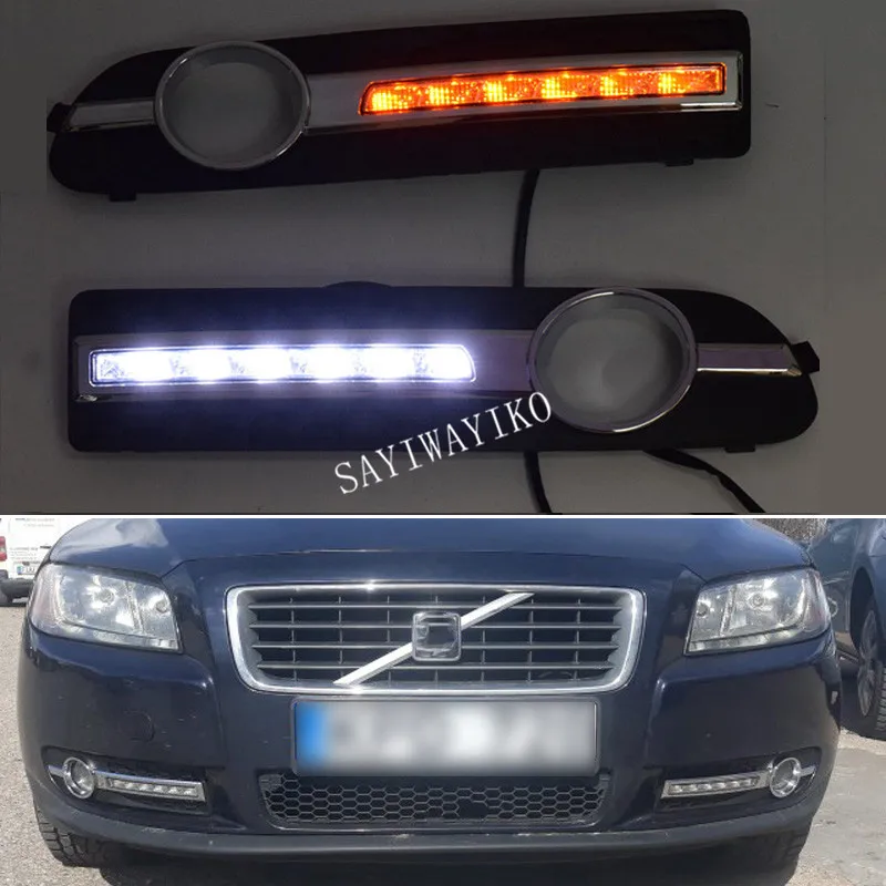 

Для Volvo S80 2009 2010 2011 2012 2013 отложным воротником желтый сигнал реле Водонепроницаемый, АБС-пластик, Автомобильный светодиодный DRL лампы 12V Светодиодный дневной светильник