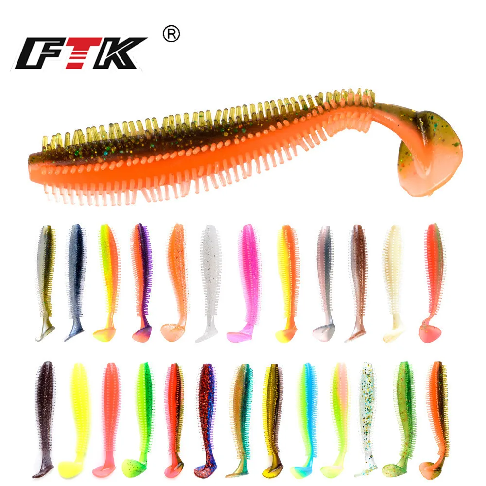 FTK 90mm 120mm Fishing Soft Lure Sea Cucumber Paddle T-Tail Single Tails Carp Grub Worm Silicone Wobbler Spiky Shad Baits | Спорт и
